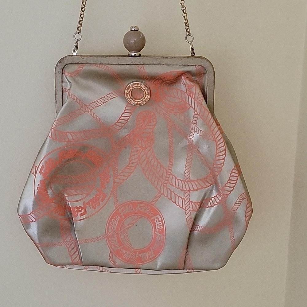 Folli Follie orange and gold hand bag with chain shoulder strap